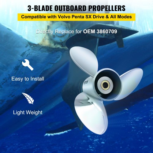 VEVOR 3860709 Outboard Propeller Boat Propeller 3 Blades 14.5