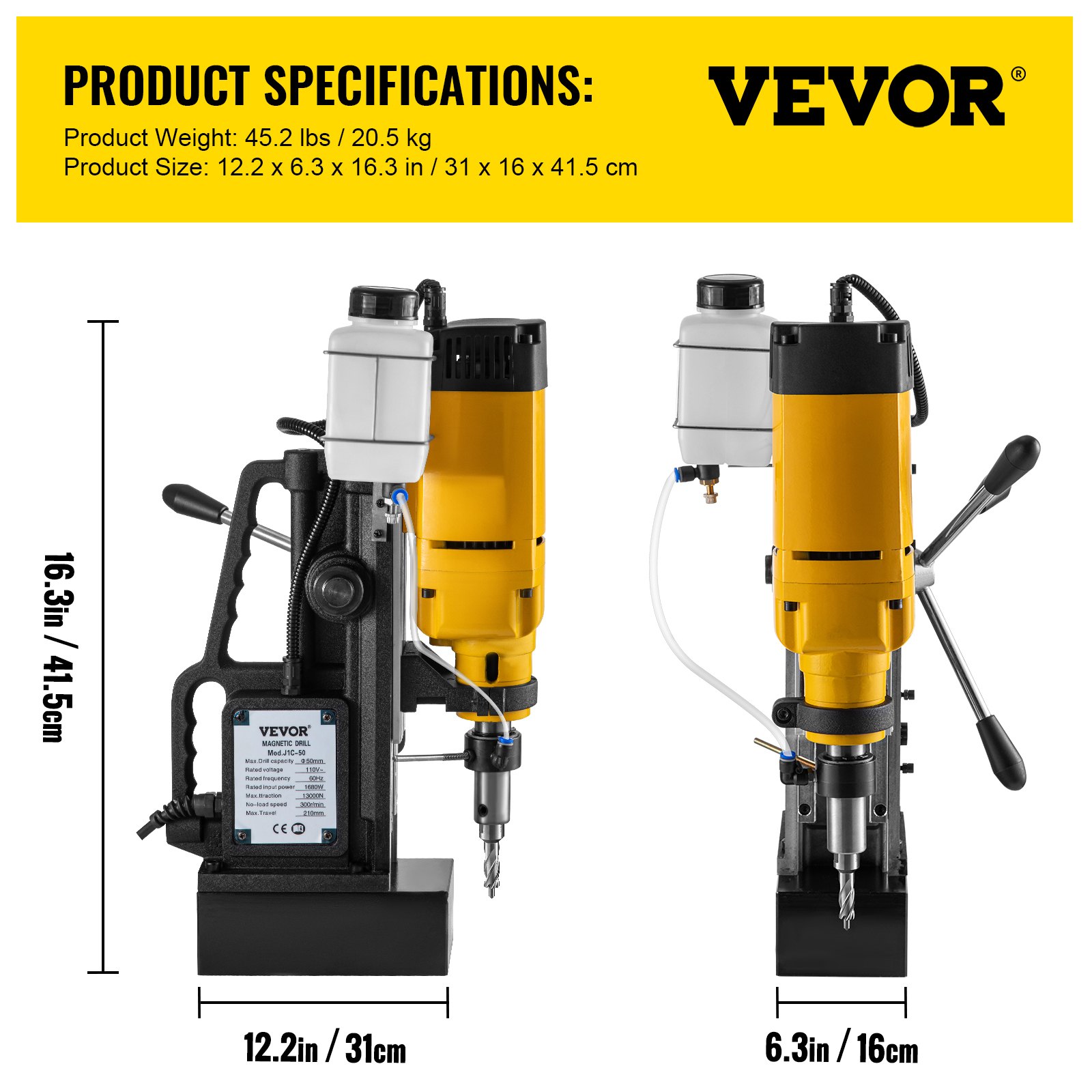 VEVOR Mag Drill, 0300 RPM Stepless Speed Drill Press, 2" Depth 2" Dia