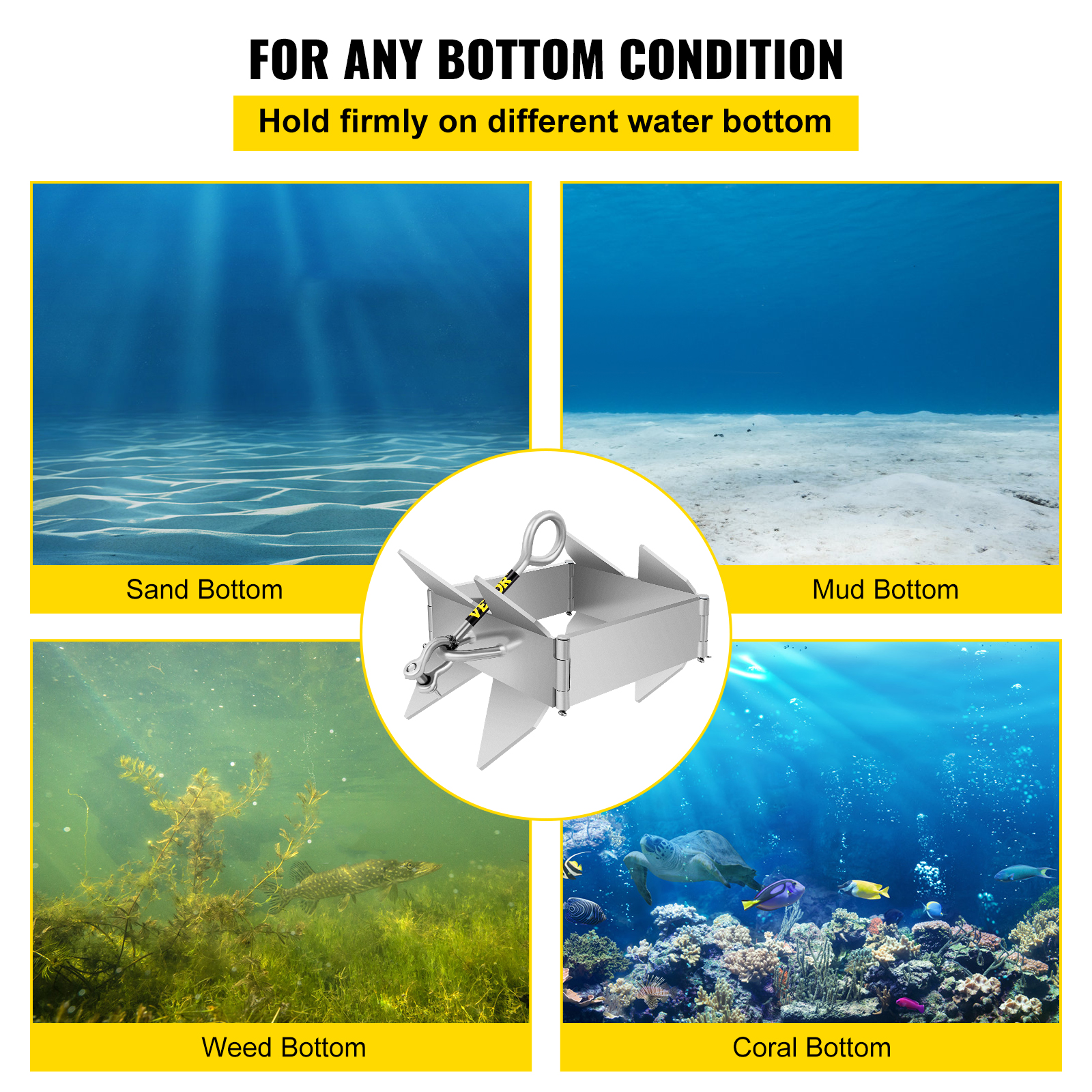 VEVOR Box Anchor for Boats, 25 lb Fold and Hold Anchor, Galvanized Steel Cube Anchor, Heavy Duty