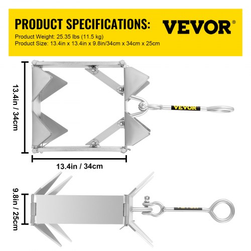 VEVOR Box Anchor for Boats, 19 lb Fold and Hold Anchor, Galvanized ...