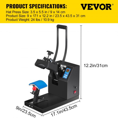 VEVOR Hat Press 3.5 x 5.5 in Cap Heat Press Machine Transfer