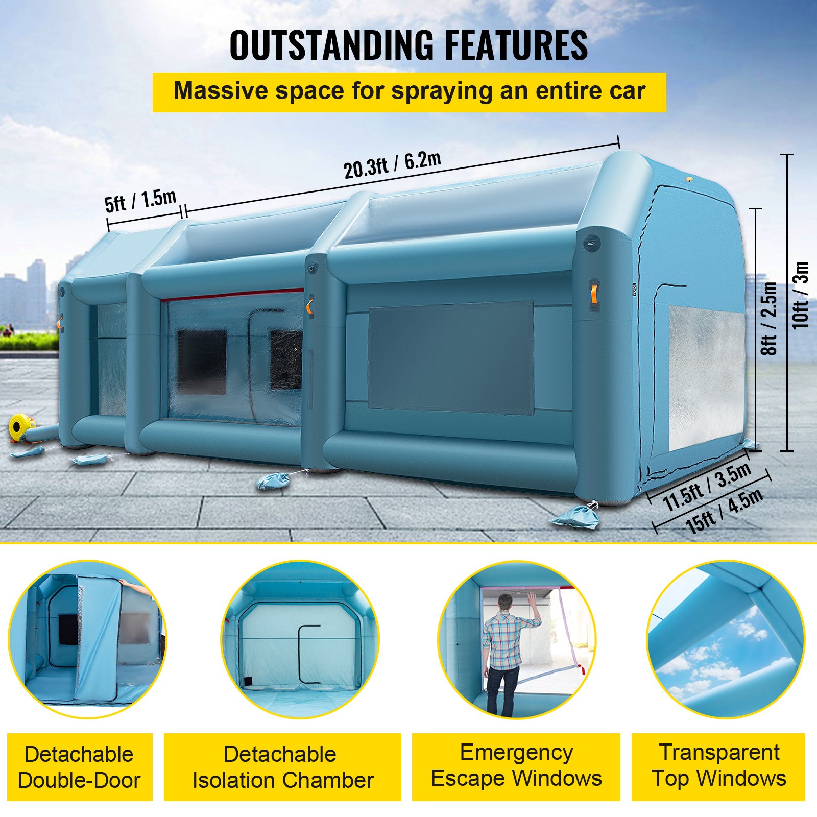 VEVOR Portable Inflatable Paint Booth, 26x15x10ft Inflatable Spray