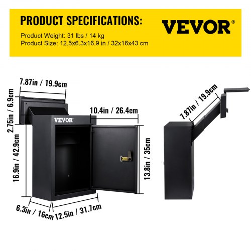 VEVOR Through The Wall Drop Box, 12.5''x6.3''x16.9'' Mail Drop Box w ...