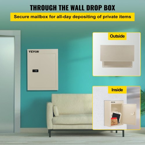 VEVOR Through The Wall Drop Box, 12.5''x6.3''x16.9'' Mail Drop Box w