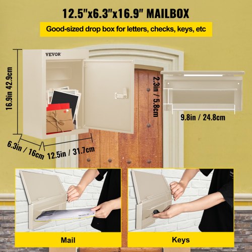 VEVOR Through The Wall Drop Box, 12.5''x6.3''x16.9'' Mail Drop Box w