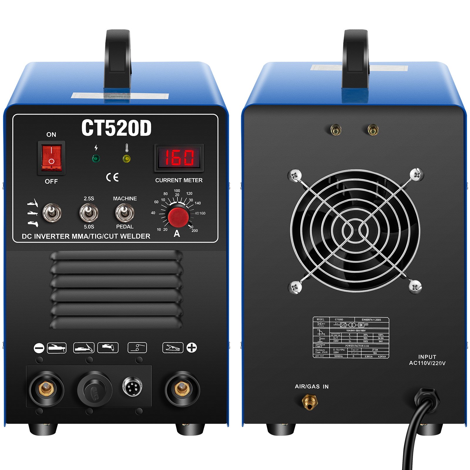 CT520D Plasma Cutter/TIG/Stick 3in1 Combo Welder 50A/200A 110/220V