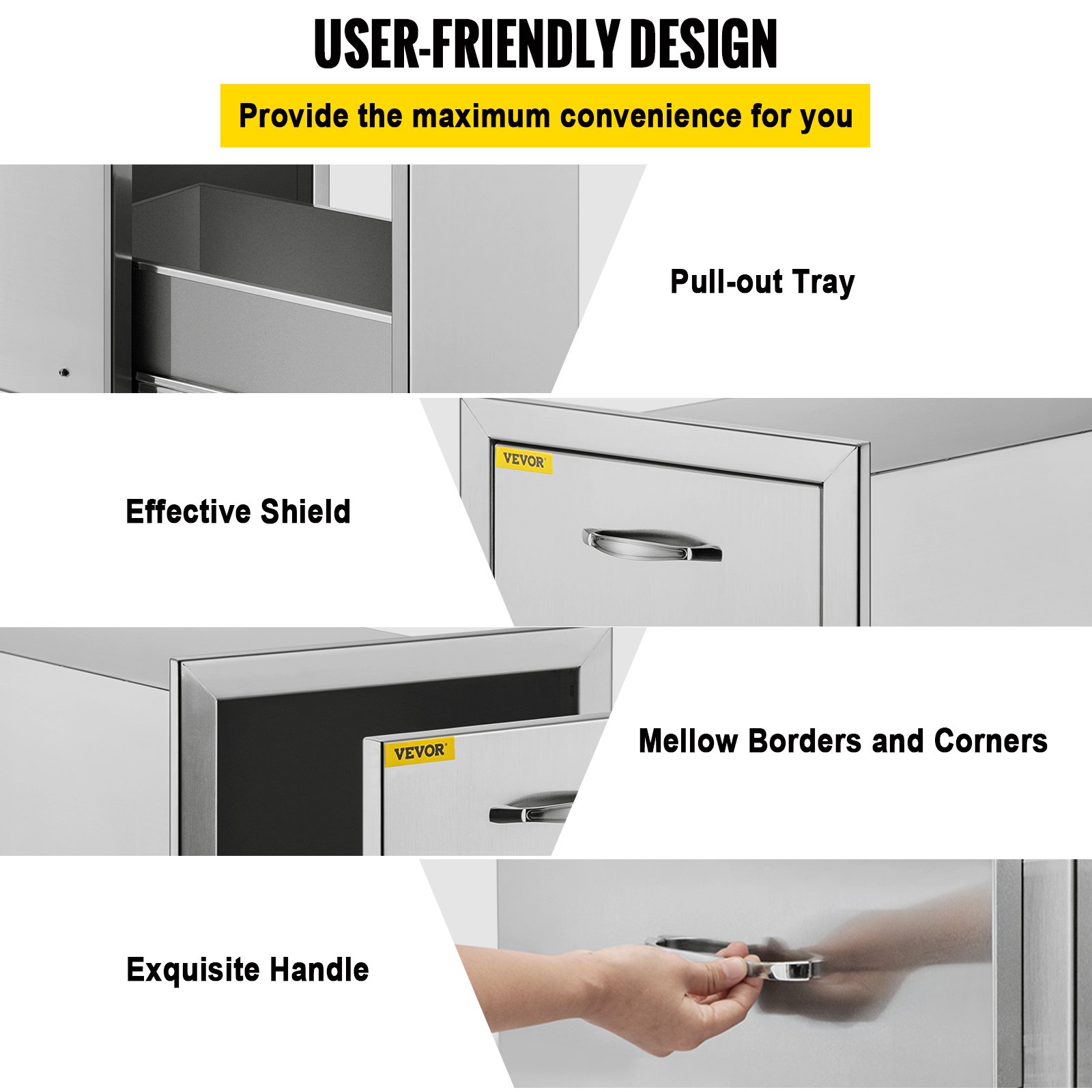 VEVOR BuiltIn Trash Drawer With PullOut Tray Stainless Steel Outdoor Kitchen Drawer VEVOR US