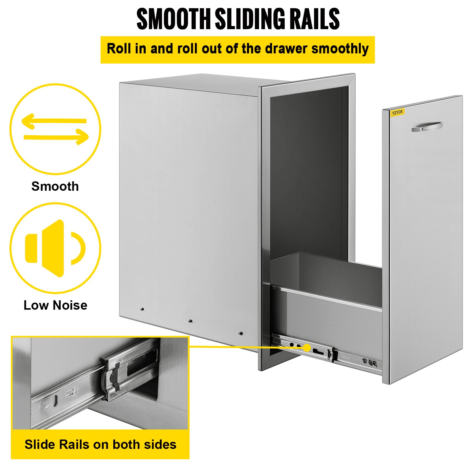 VEVOR Stainless Steel Trash Drawer Lower Sliding Rails BuiltIn Trash