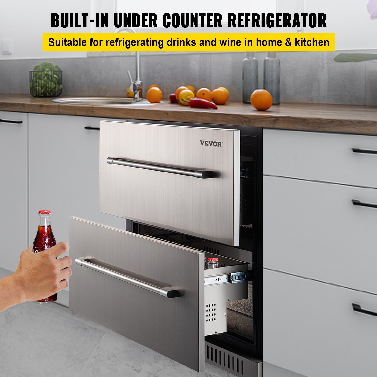 VEVOR Under Counter Refrigerator Built-in Double Drawer Refrigerator 24 ...