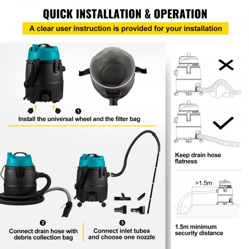 VEVOR Pond Vacuum Cleaner Sludge Remover 1400W Single Chamber Suction