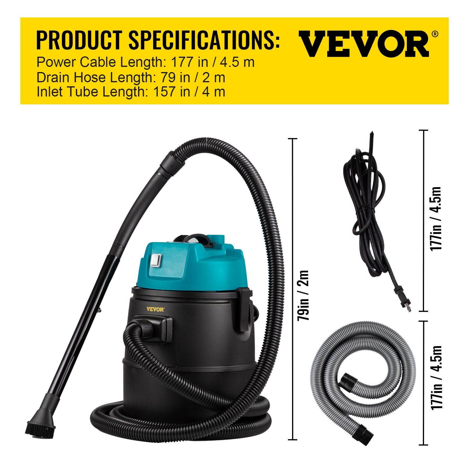 VEVOR Pond Vacuum Cleaner Sludge Remover 1400W Single Chamber Suction
