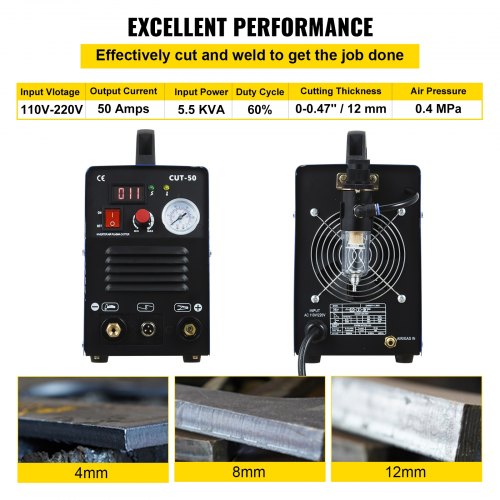 VEVOR Plasma Cutter, CUT50 Air Inverter Plasma Cutter, 50A Plasma Cutting Machine, Max Cutting