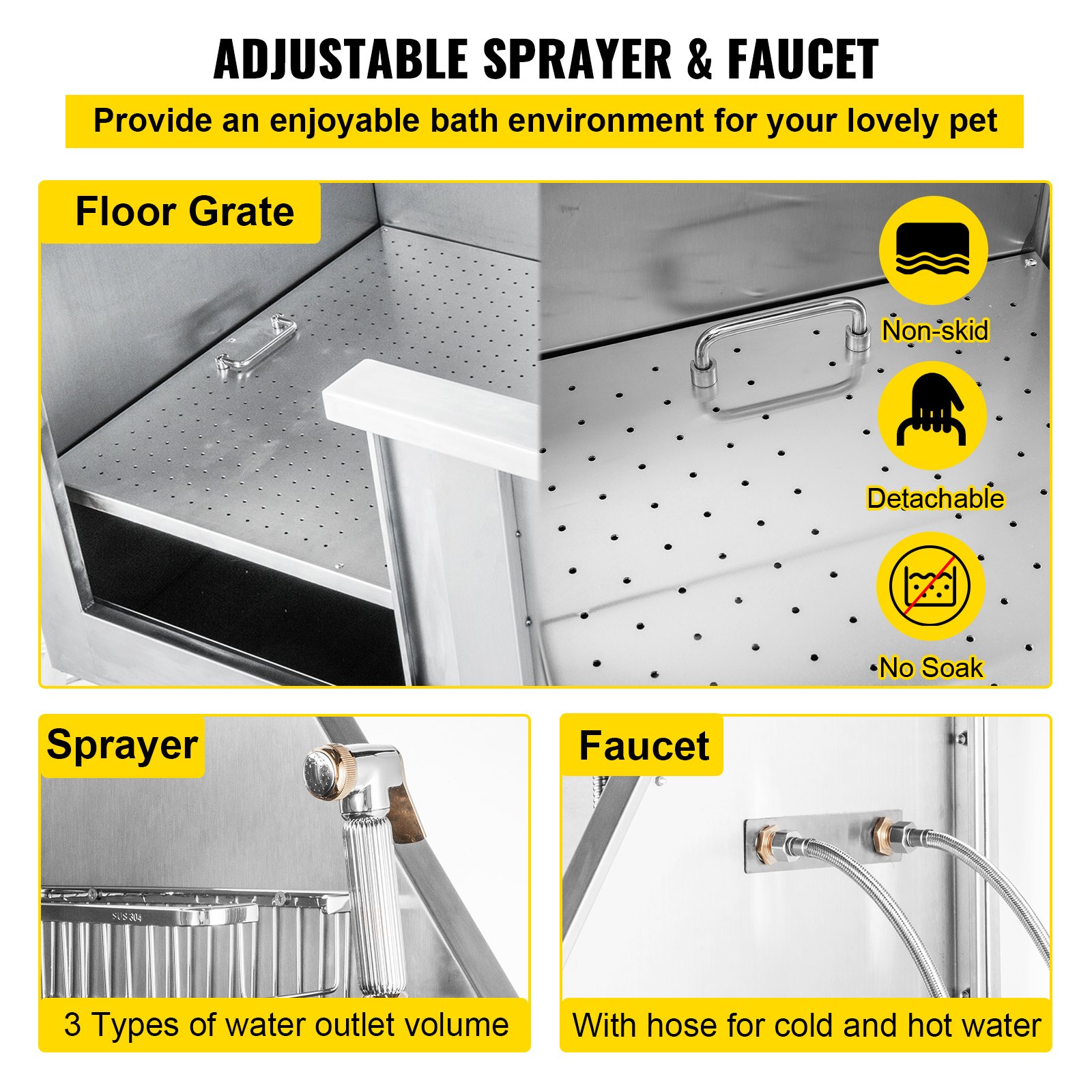 VEVOR 50 Inch Dog Grooming Tub Professional Stainless Steel Pet Dog