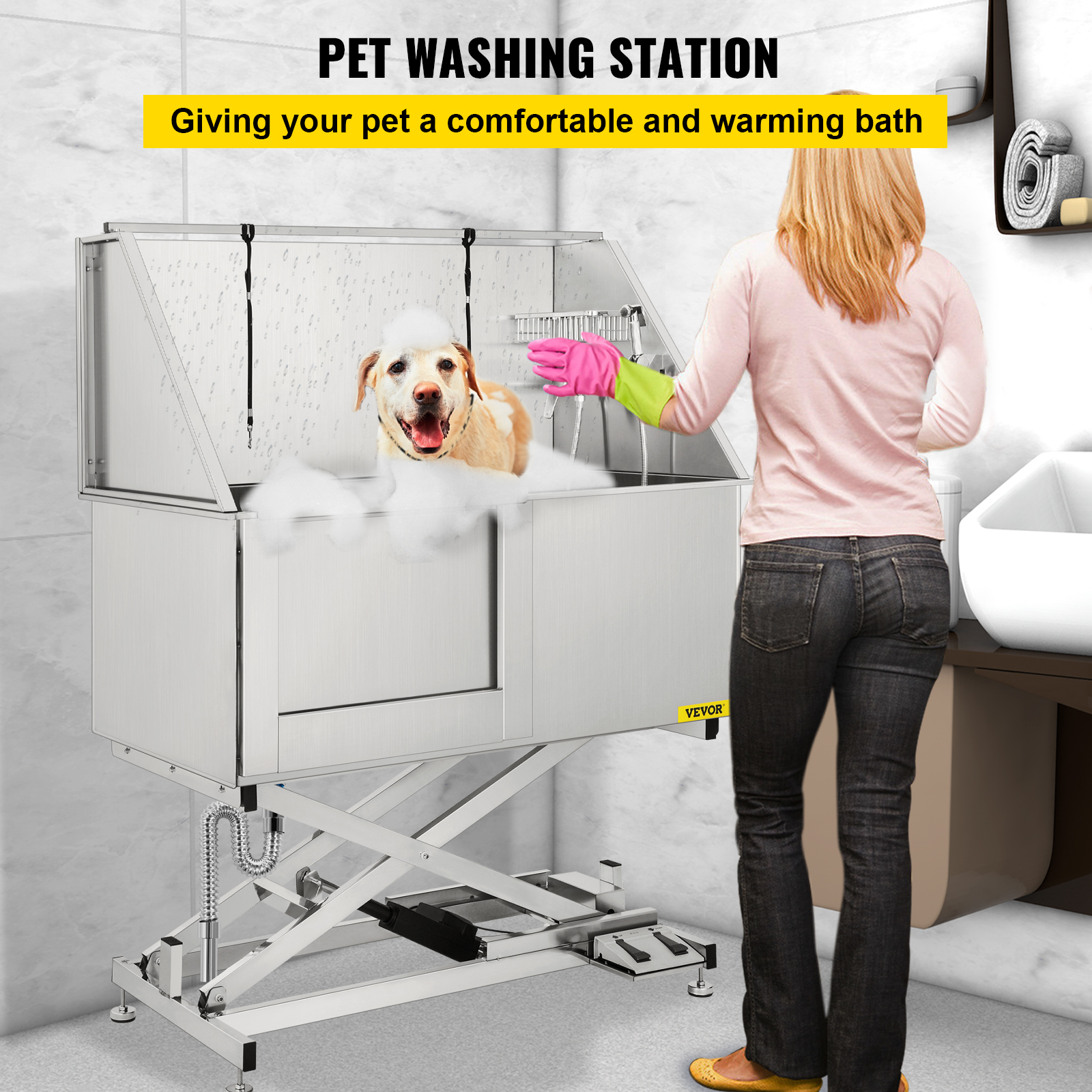 VEVOR 50" Electric Pet Dog Grooming Tub Stainless Steel XStyle