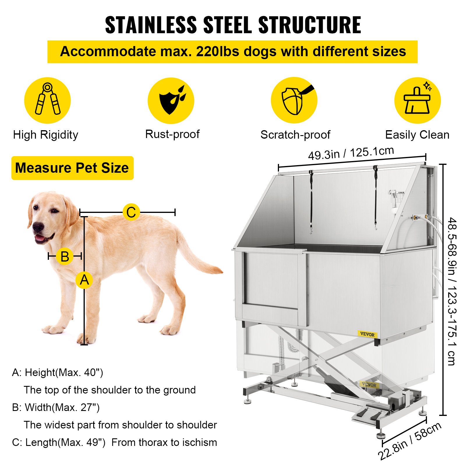 VEVOR 50" Electric Pet Dog Grooming Tub Stainless Steel XStyle