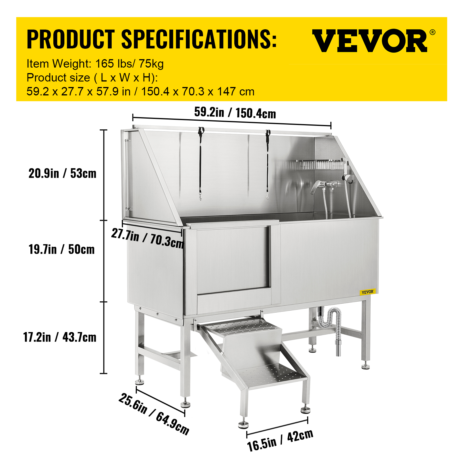 VEVOR 62 inch Professional Dog Grooming Tub Stainless Steel Pet Bathing ... - Client Walk In Pet Grooming Hot Tub
