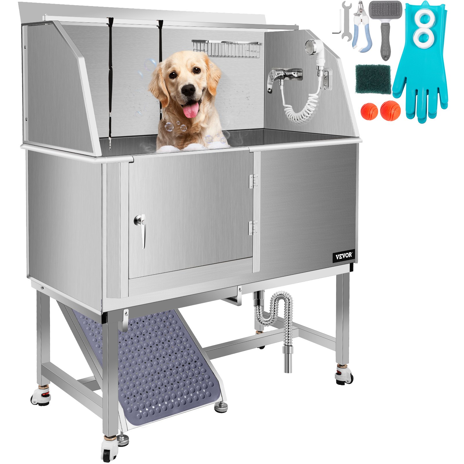VEVOR Dog Grooming Tub, 50" L Pet Wash Station, Professional Stainless