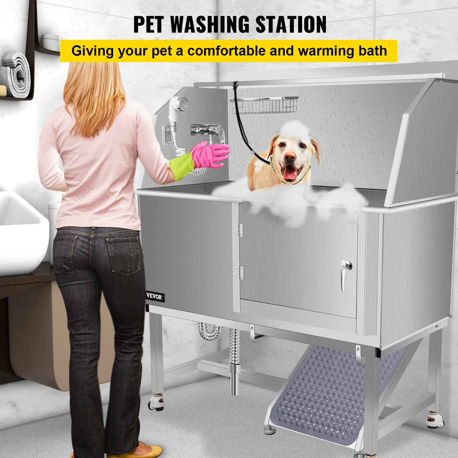 VEVOR Pet Dog Grooming Bath Tub Dog Wash Tub 50"L Stainless Steel