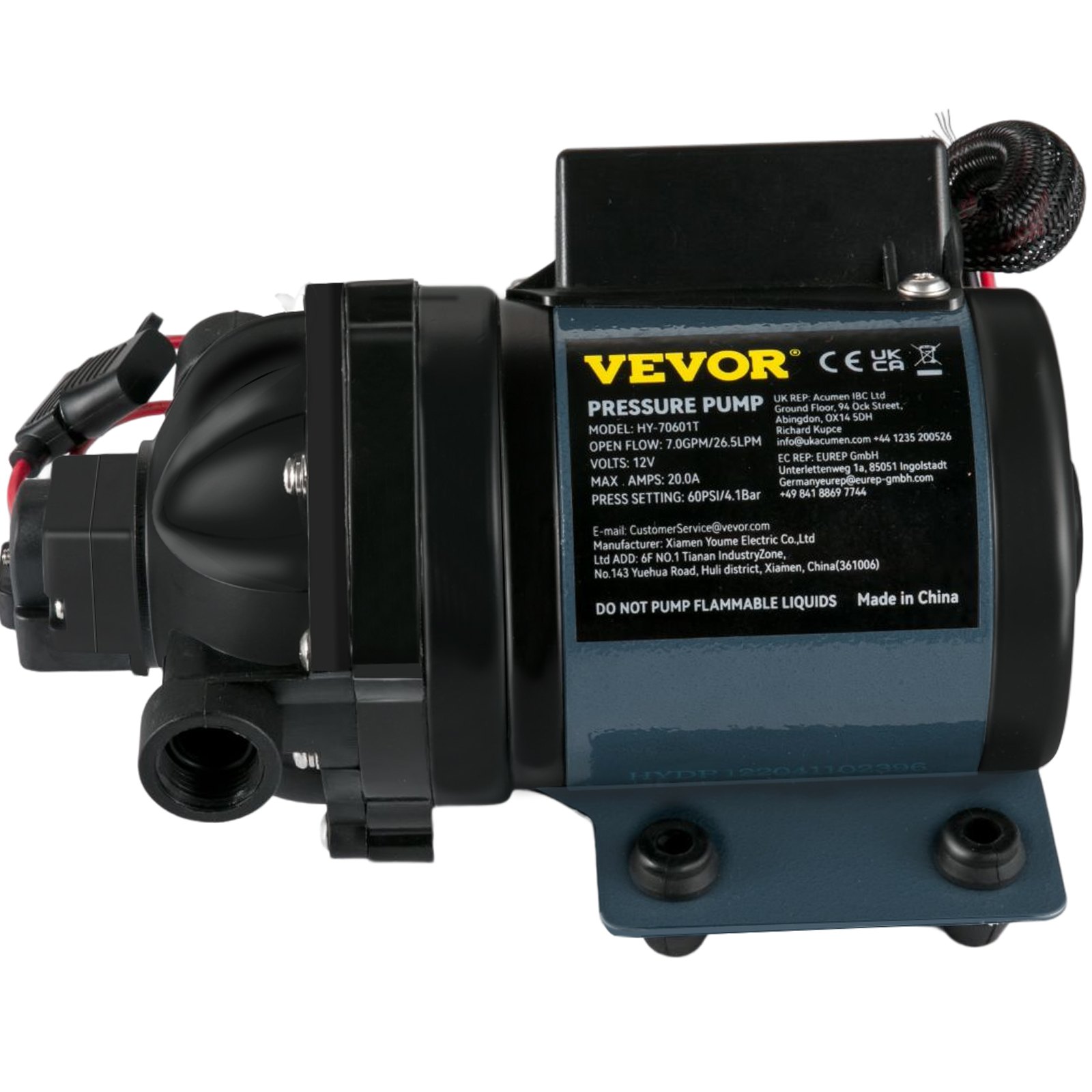 Vevor Washdown Pump 12v Dc 7 Gpm 60 Psi Max 10 Ft Lift Self Priming