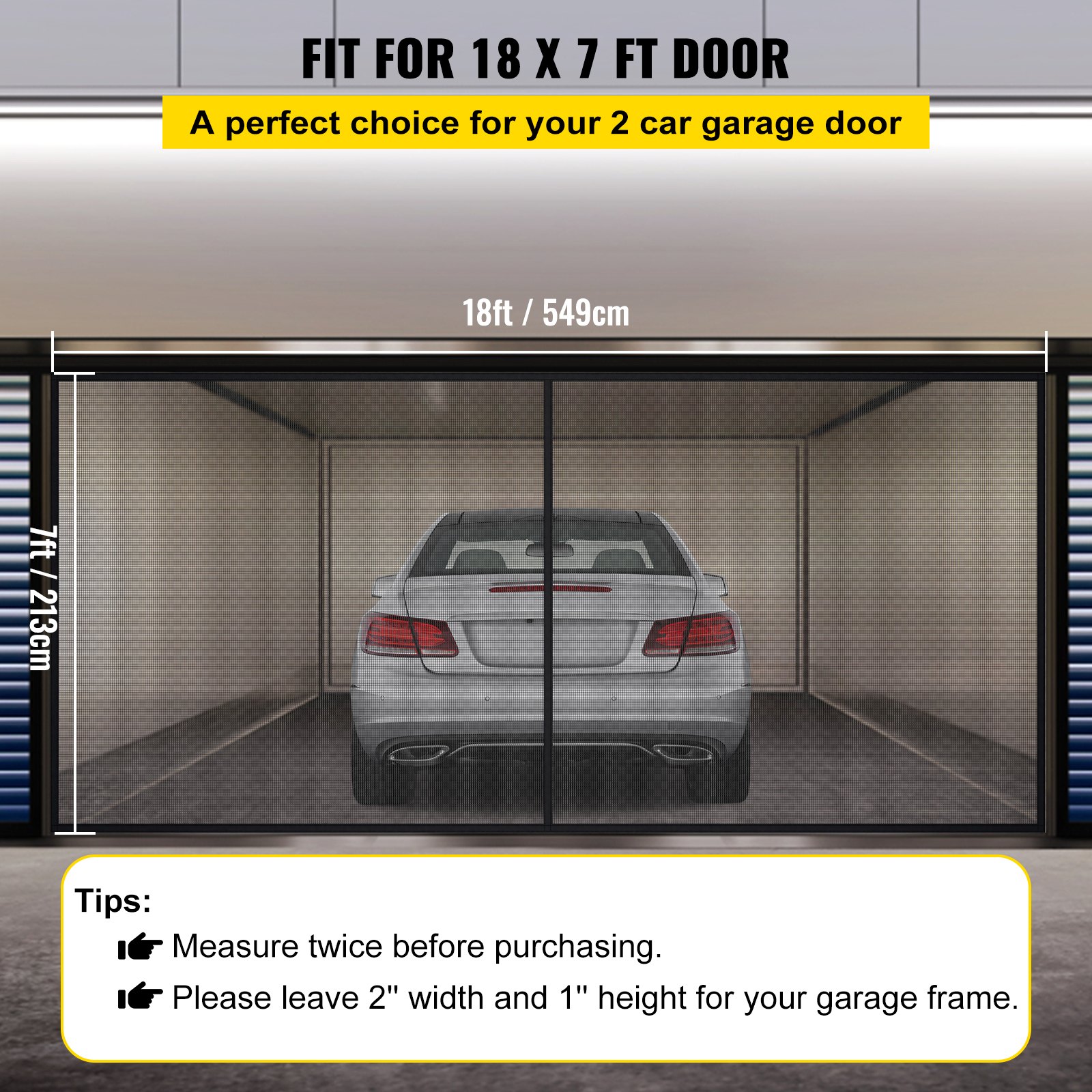 VEVOR Garage Door Screen Garage Net 18 x 7 ft for 2-Car Magnet Bottom ...