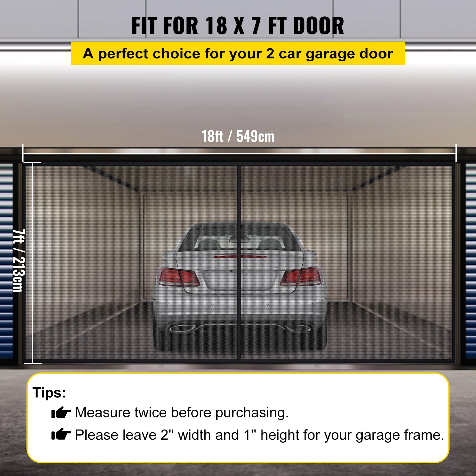 VEVOR Garage Door Screen Garage Net 18 x 7 ft for 2Car Bottom