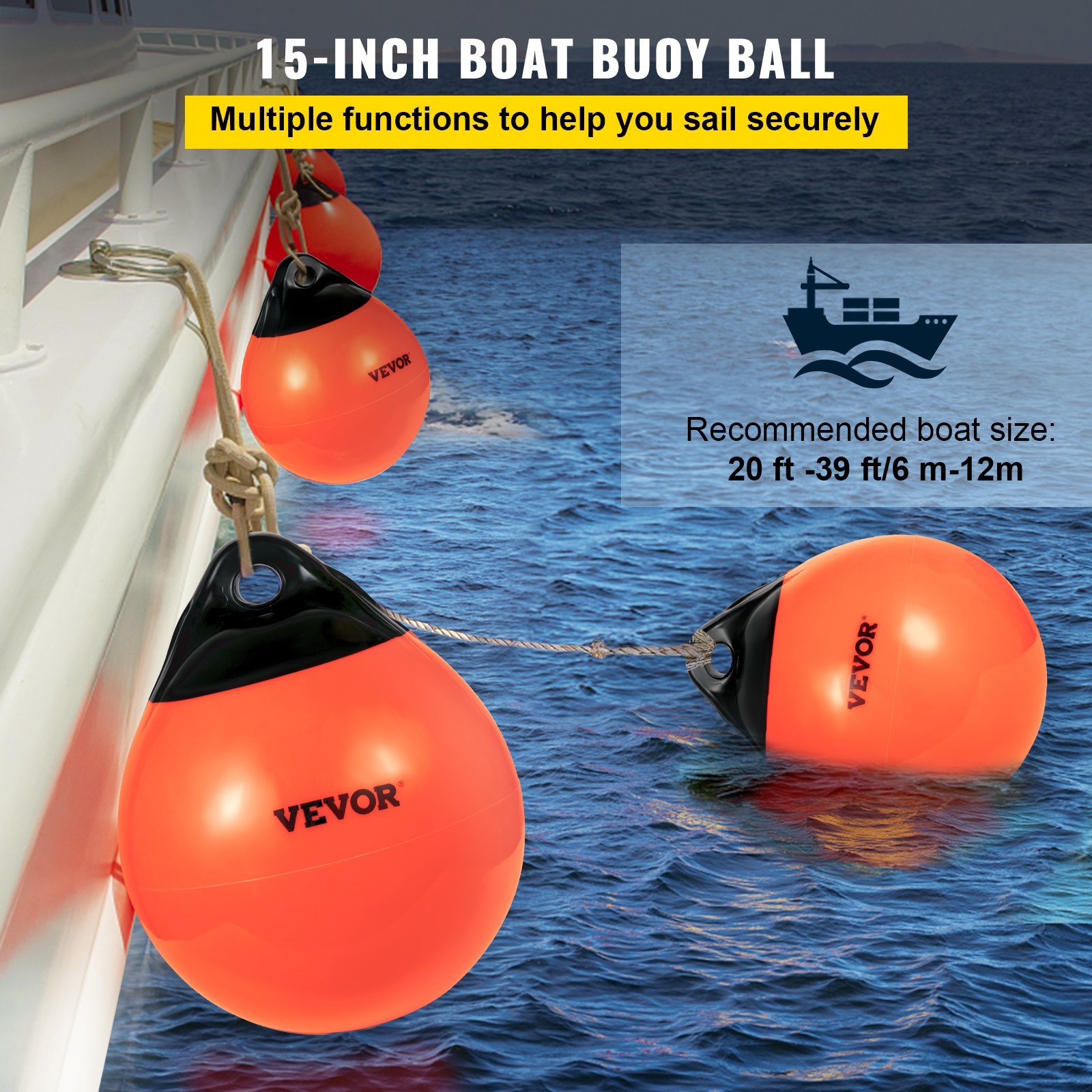 Vevor Boat Fender Buoy Ball Round 15 Anchoring Rafting Marking Mooring