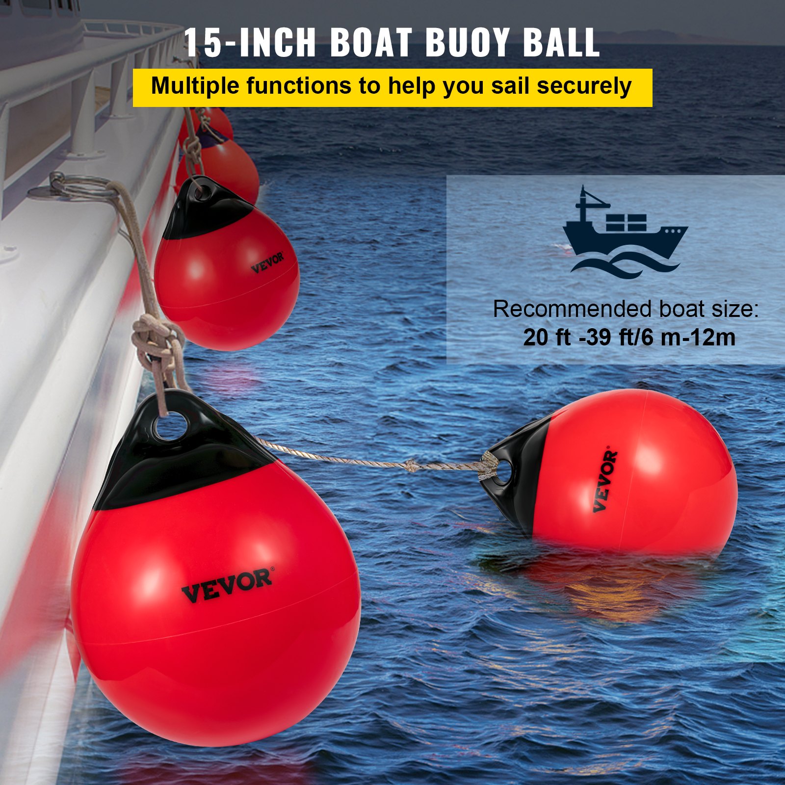 Vevor Vevor Boat Buoy Balls 15 Diameter Inflatable Heavy Duty Marine