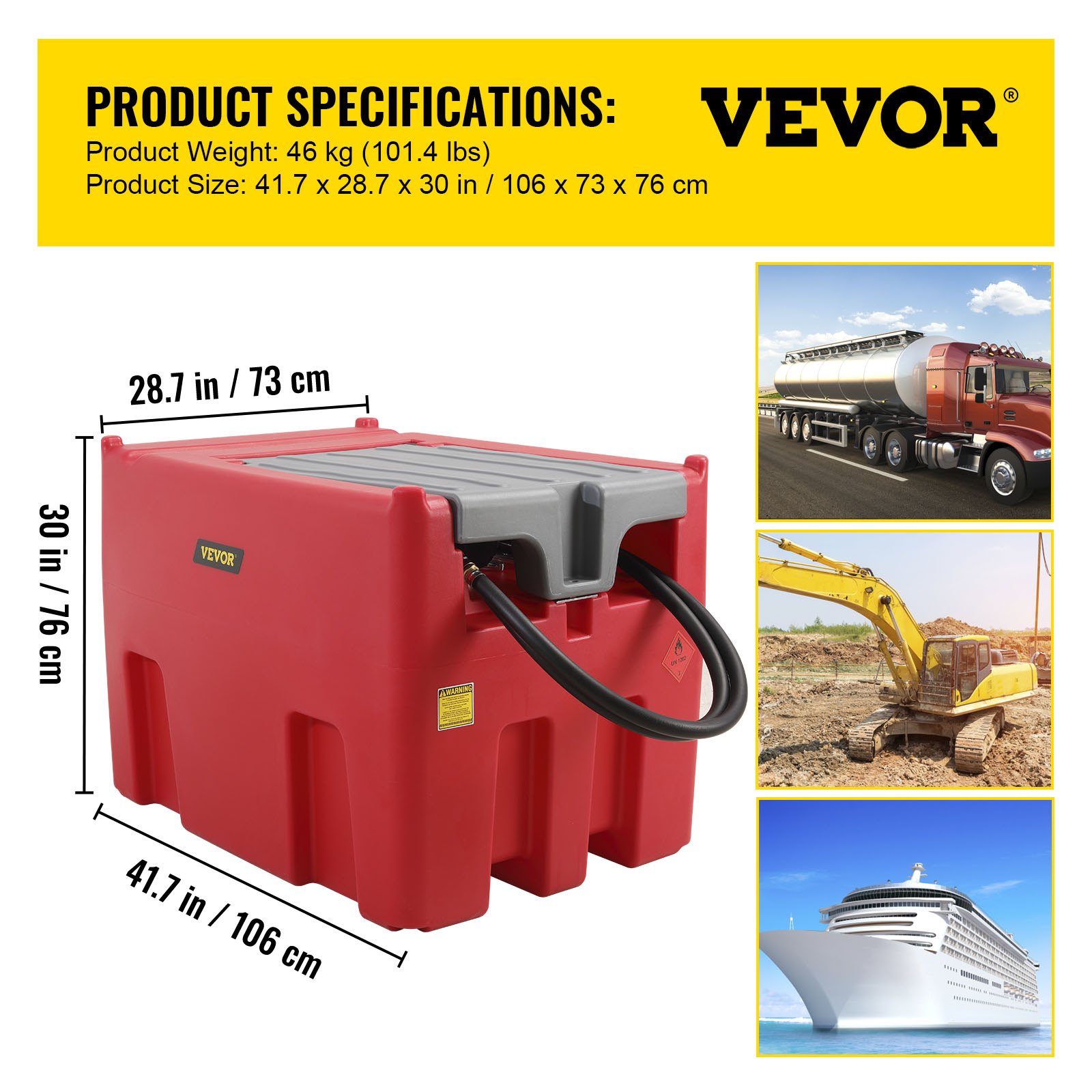 VEVOR Portable Diesel Tank Diesel Fuel Tank 116 Gl, w/ 12V Transfer Pump, Red VEVOR CA