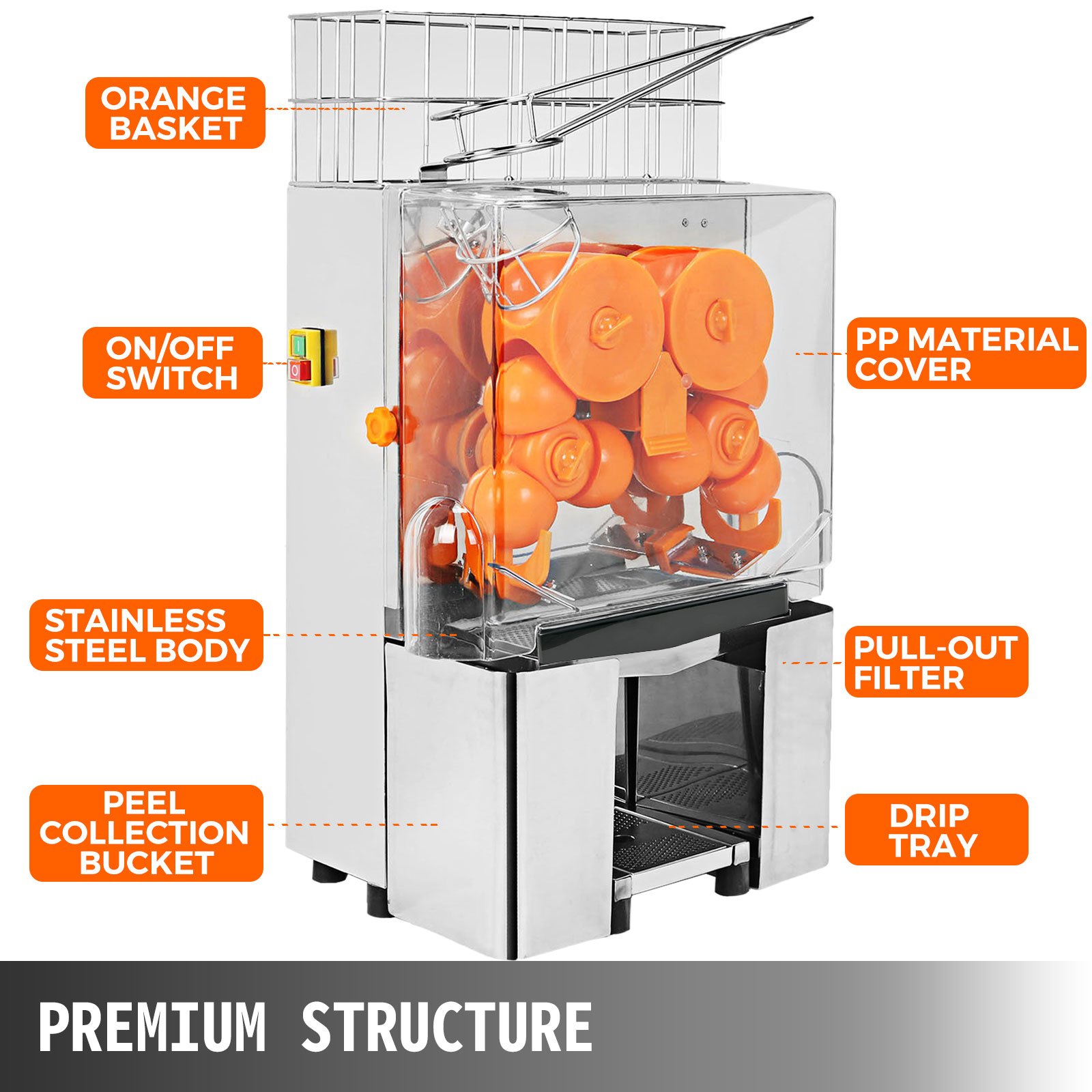 VEVOR Commercial Juicer Machine, 110V Juice Extractor, 120W Orange