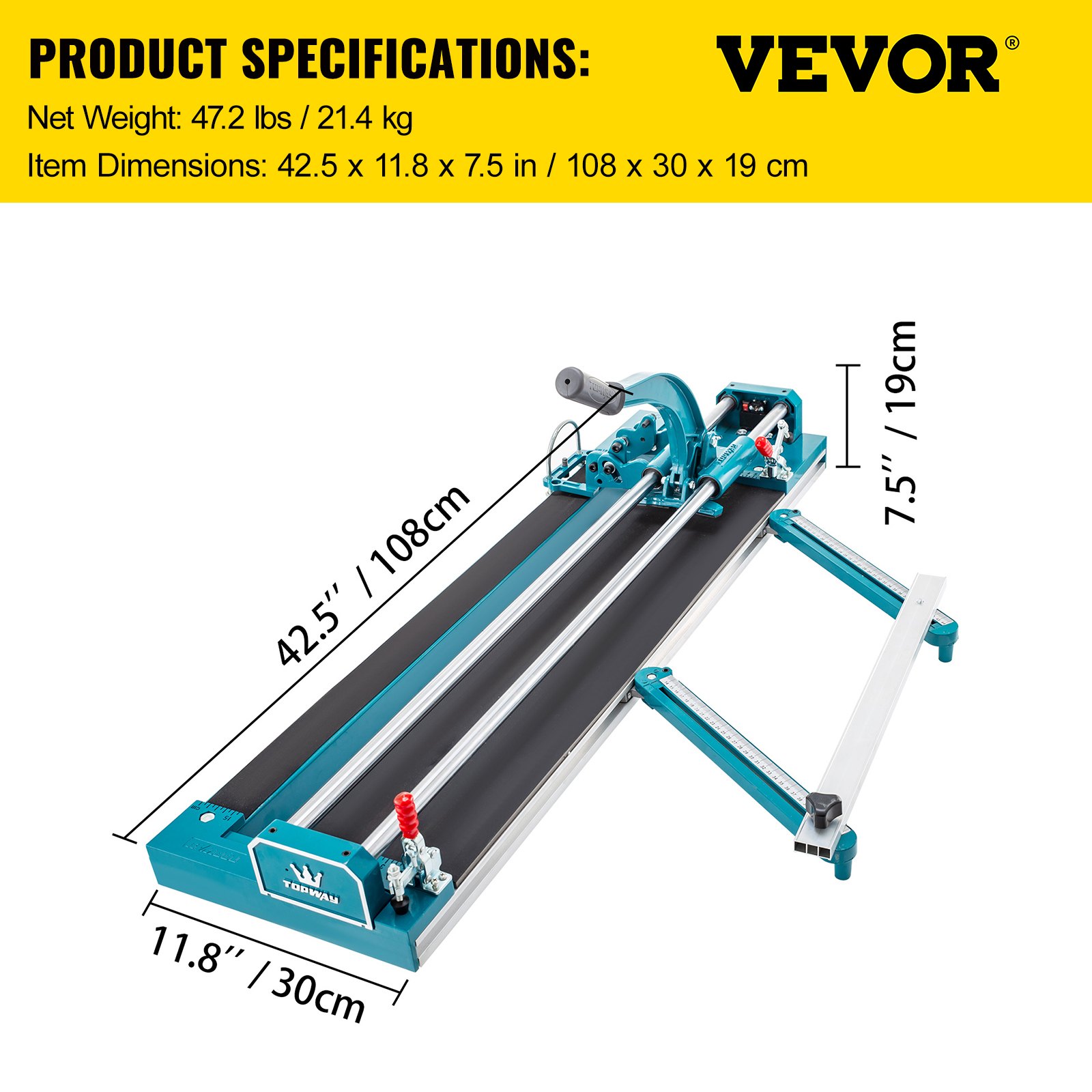 VEVOR 31.5 Inch Tile Cutter Double Rail Manual Tile Cutter 3/5 in Cap w