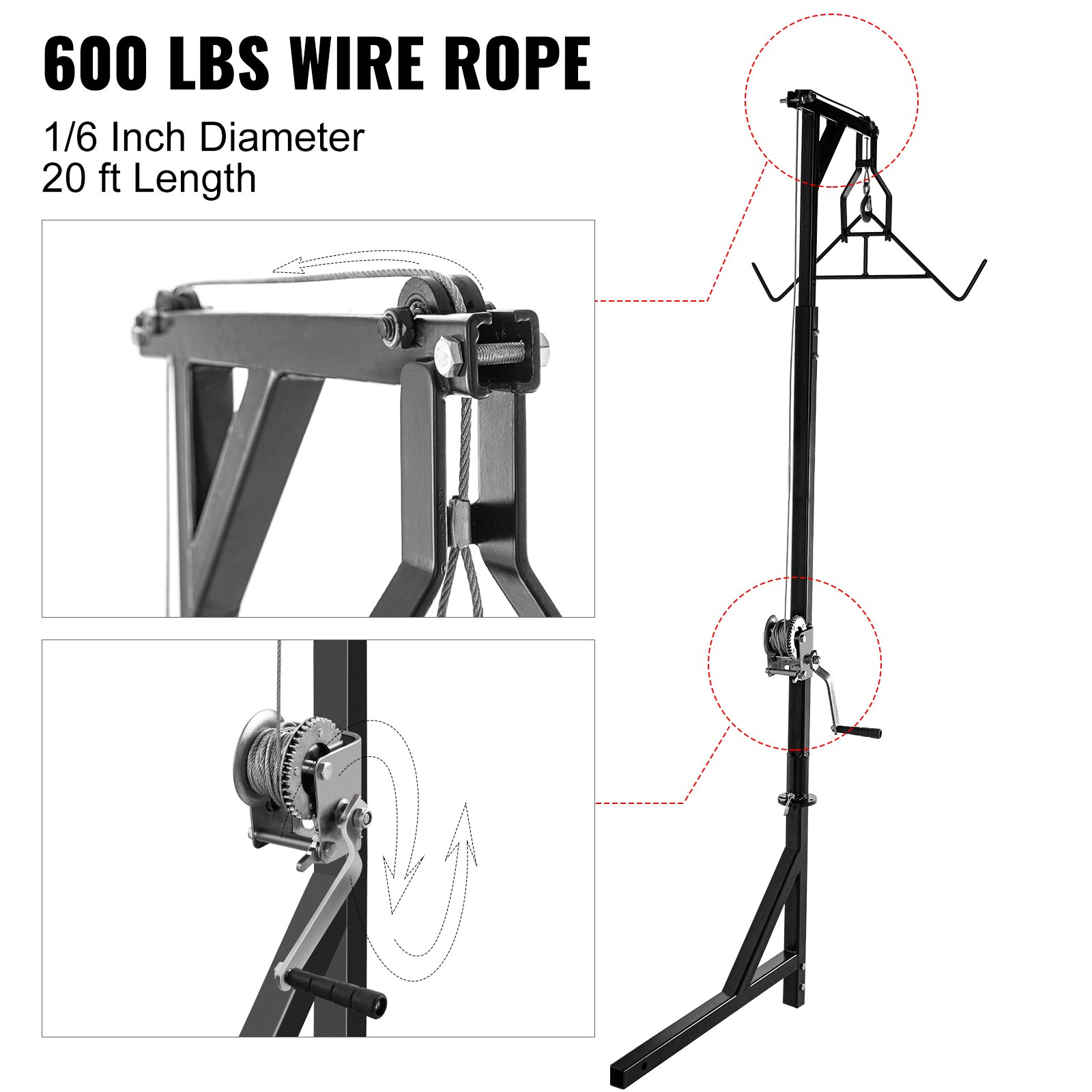 VEVOR Hitch Mounted Deer Hoist, 400lbs Capacity Hitch Game Hoist, 2