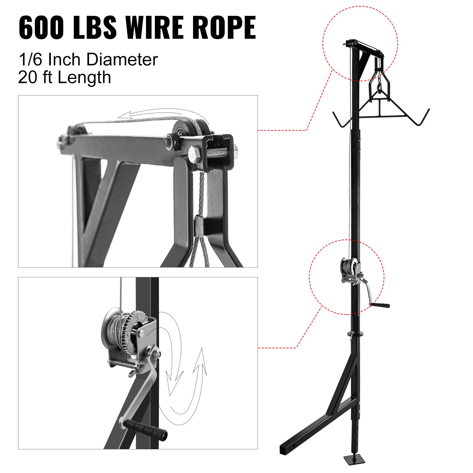 VEVOR Hitch Mounted Deer Hoist, 600lbs Capacity Hitch Game Hoist, 2