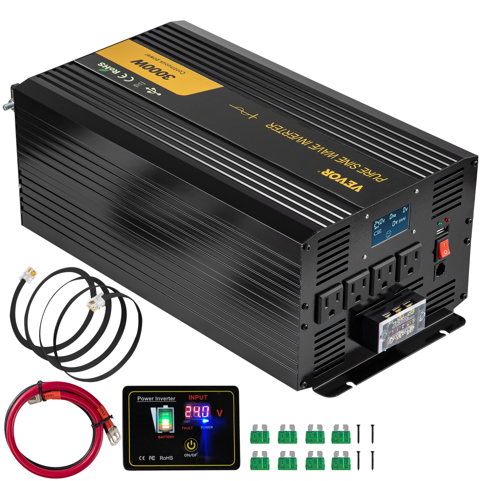 VEVOR Pure Sine Wave Inverter Power Inverter 3000W DC24V to AC120V