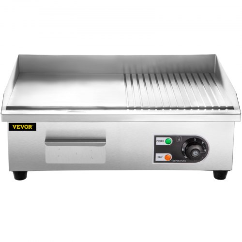 VEVOR 22" Commercial Electric Griddle, 1600W Electric Flat Top Grill, Half Grooved Teppanyaki