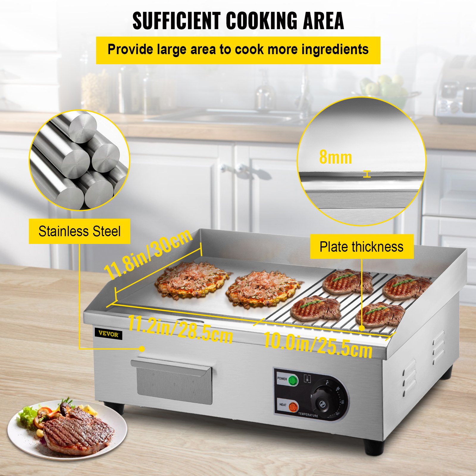 VEVOR 22" Commercial Electric Griddle, 1600W Electric Flat Top Grill