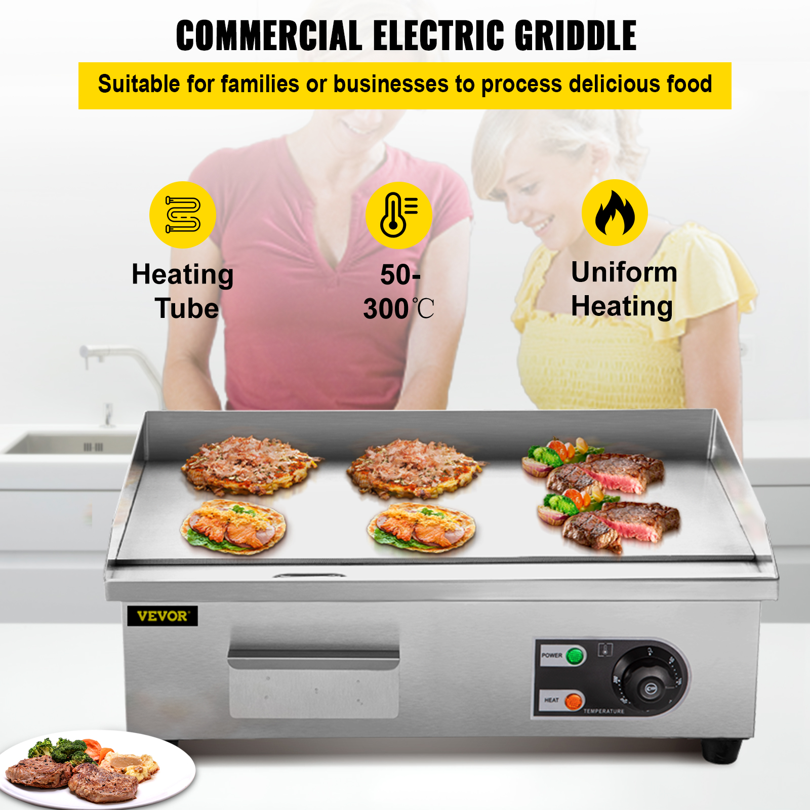 Vevor Commercial Electric Griddle Countertop Griddle Grill 18 ...