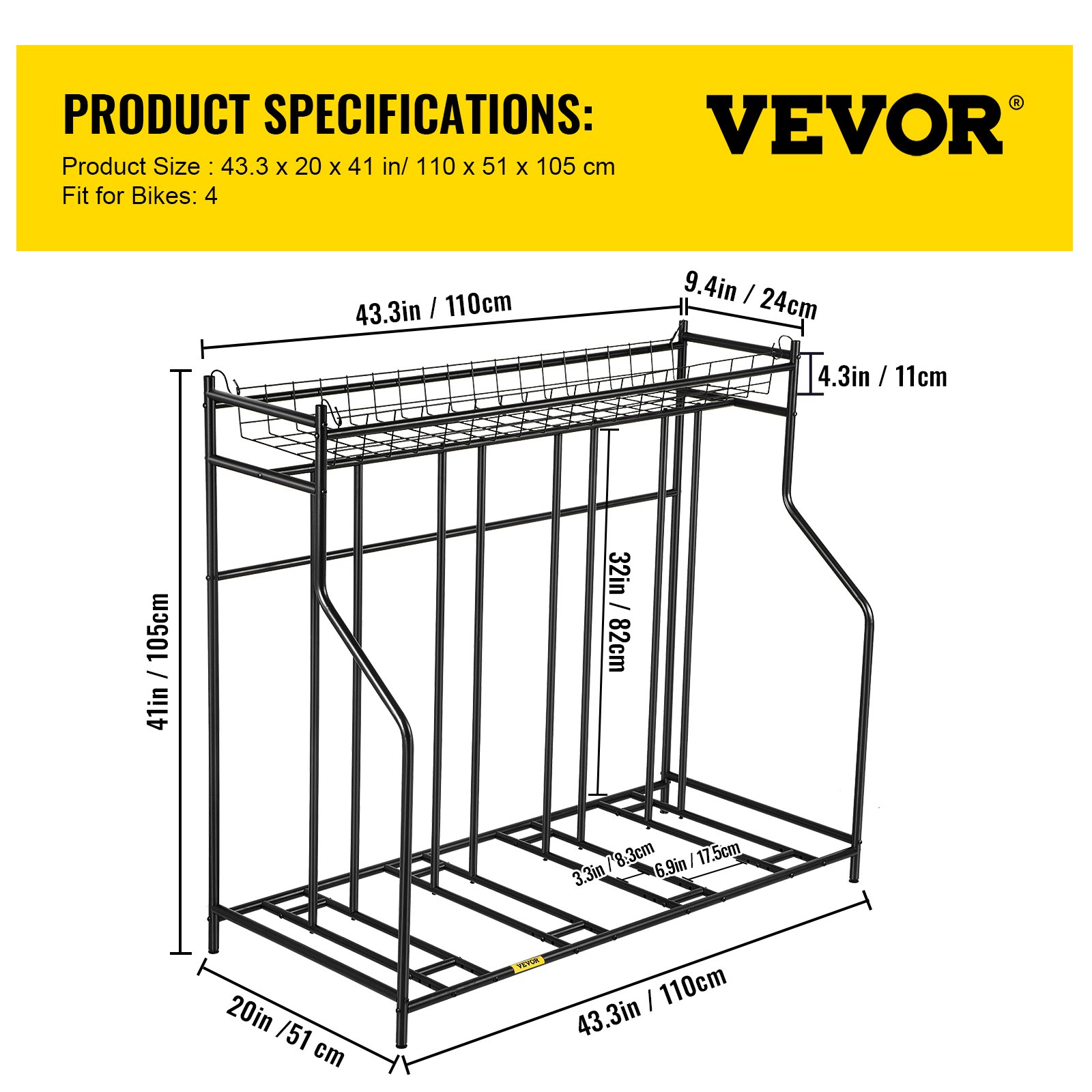 VEVOR Bike Rack with Storage Bike Stand for Garage for 4-Bike ...