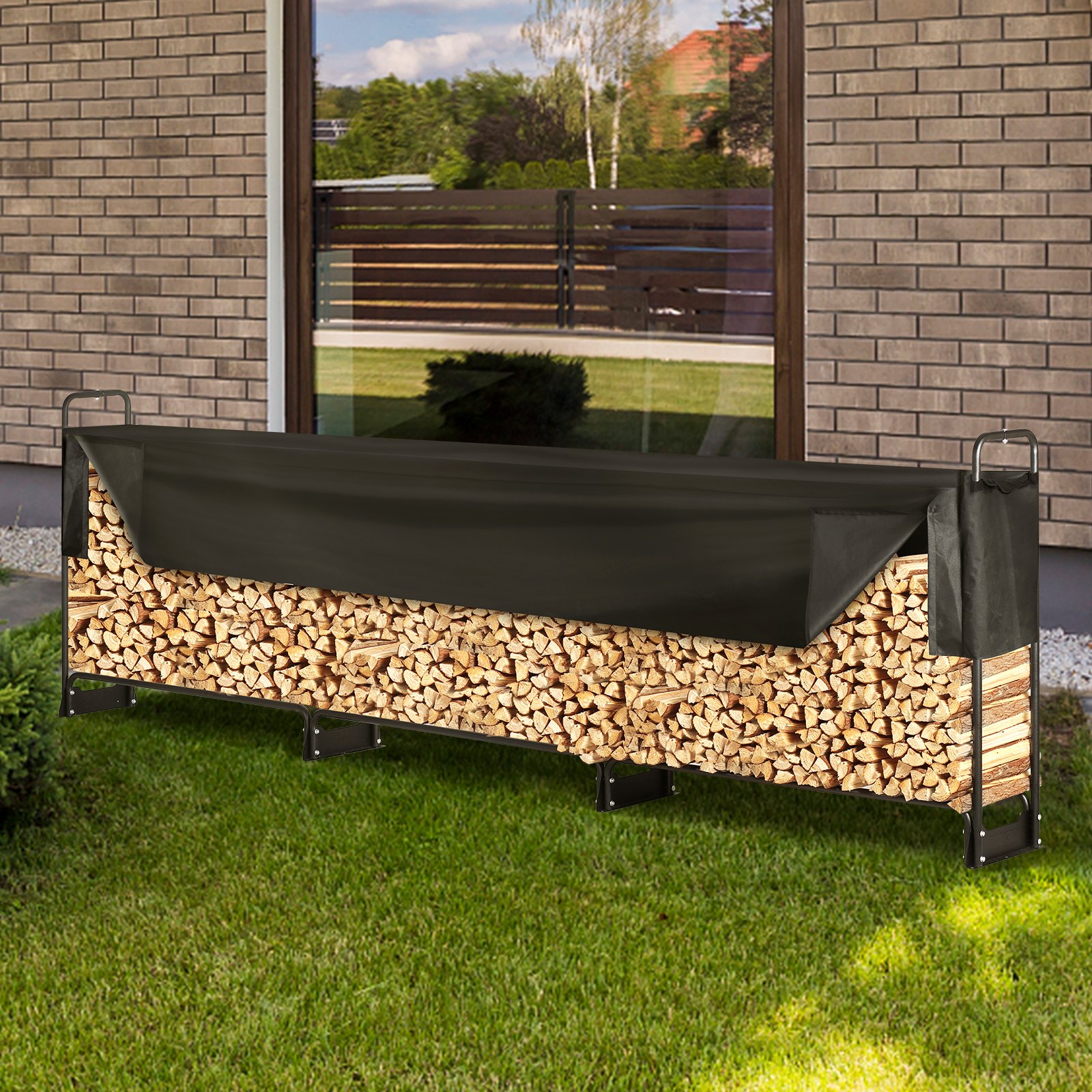 VEVOR 12.7FT Outdoor Firewood Rack with Cover, 152x14.2x46.1in,Heavy ...