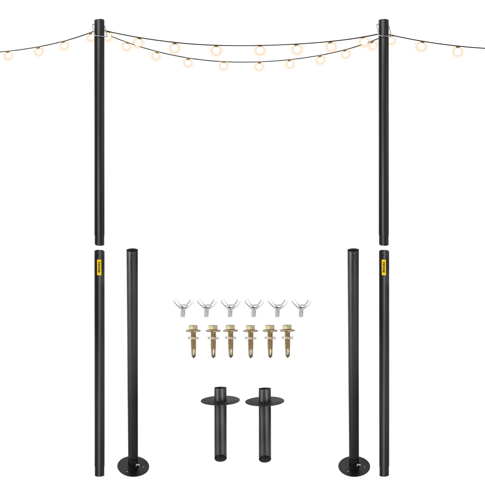VEVOR String Light Poles, 2 Pack 10.6 FT, Outdoor Powder Coated Steel