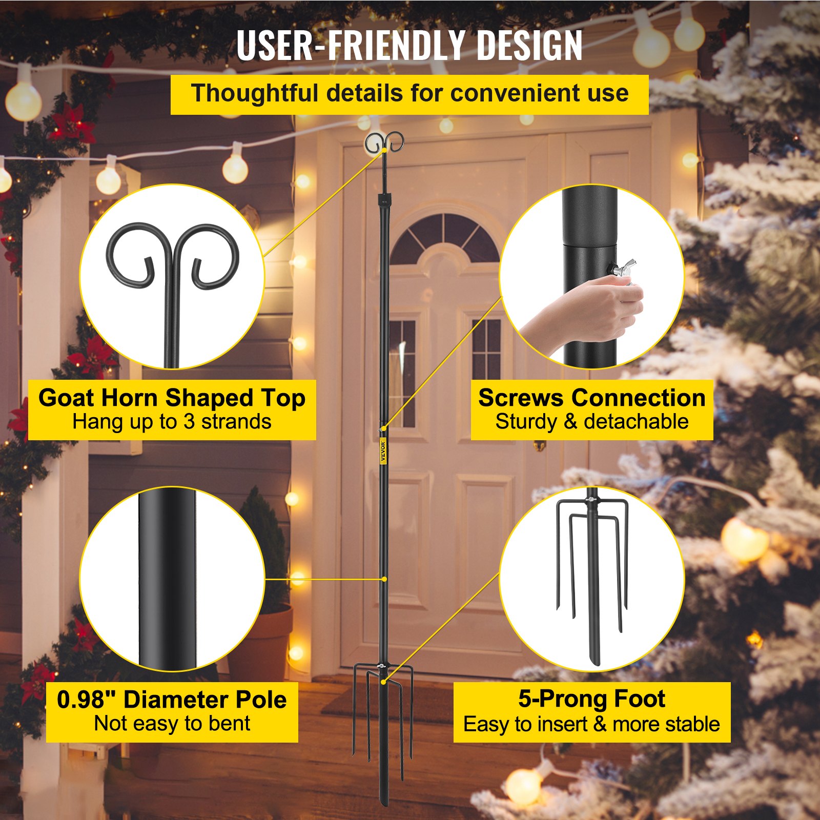 VEVOR String Light Poles Outdoor Metal Pole 9.7FT 2PCS Steel for Patio