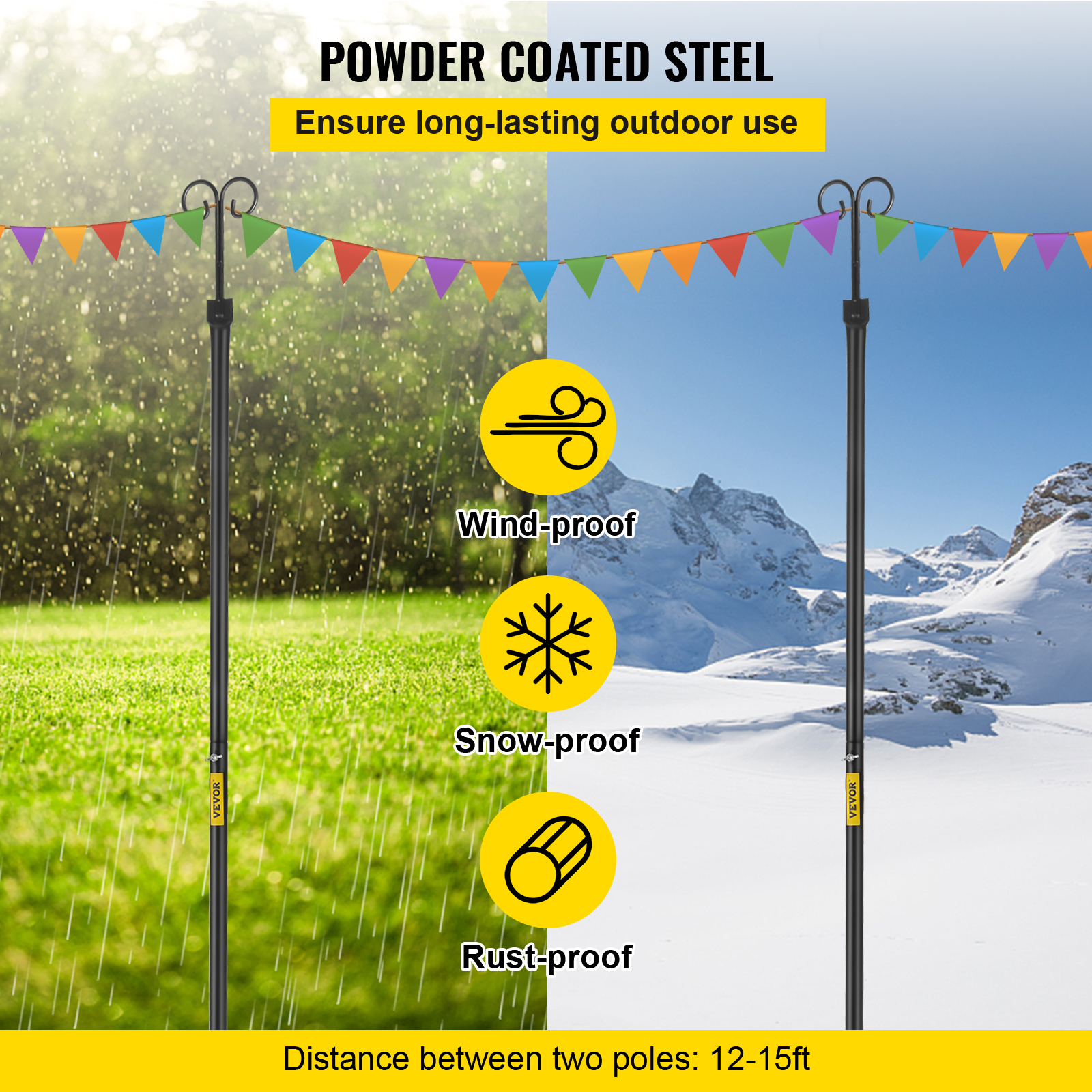 VEVOR String Light Poles Outdoor Metal Pole 9.7FT 2PCS Steel for Patio