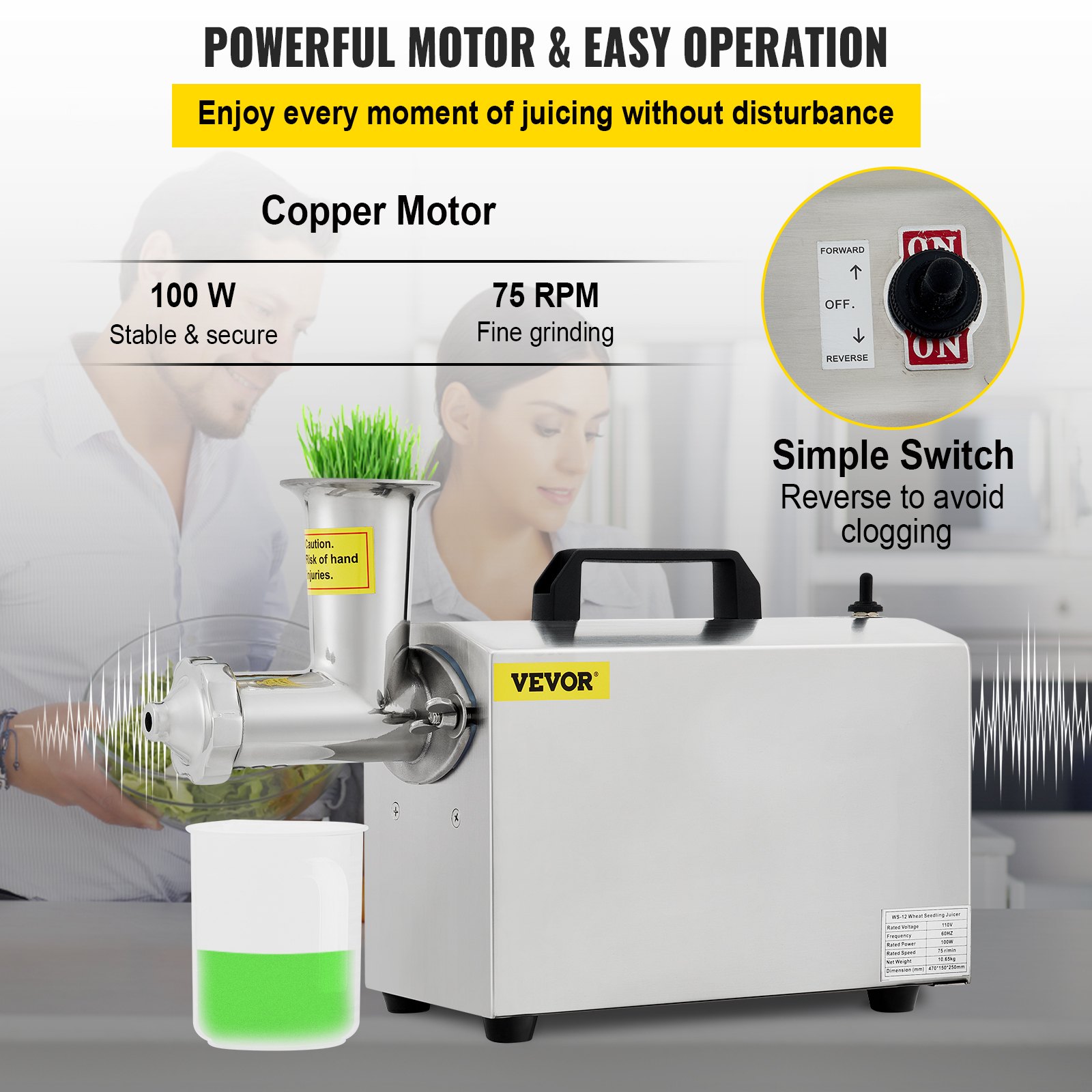VEVOR Commercial Wheatgrass Juicer Masticating Juice Extractor