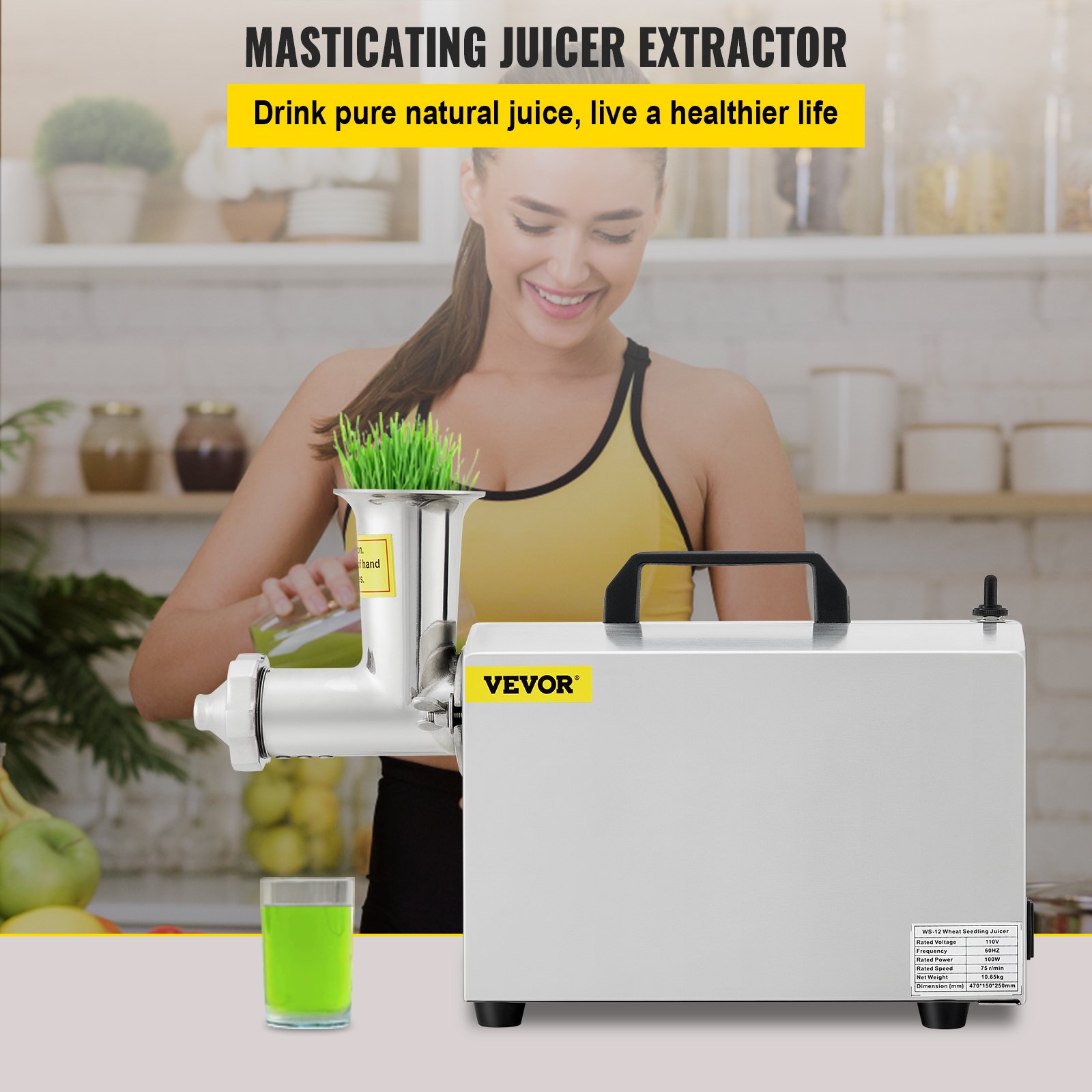VEVOR Commercial Wheatgrass Juicing Machine, 80 Juice Yield, Slow