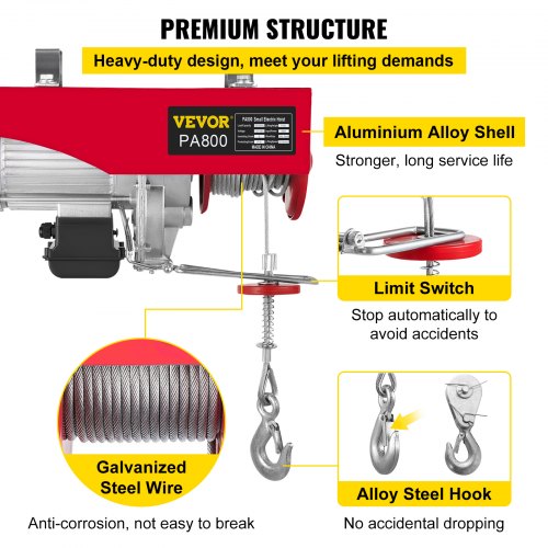 VEVOR Electric Hoist 1800LBS With Wireless Remote Control & Single