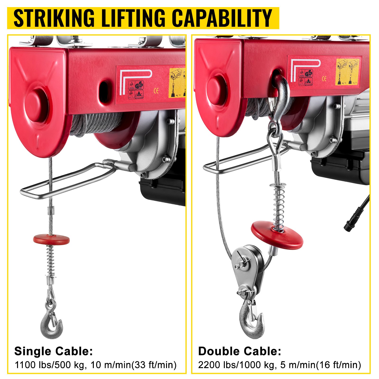 Electric Hoist 220lbs – 110V Electric Winch With Remote Control, Single/Double Slings – PA100