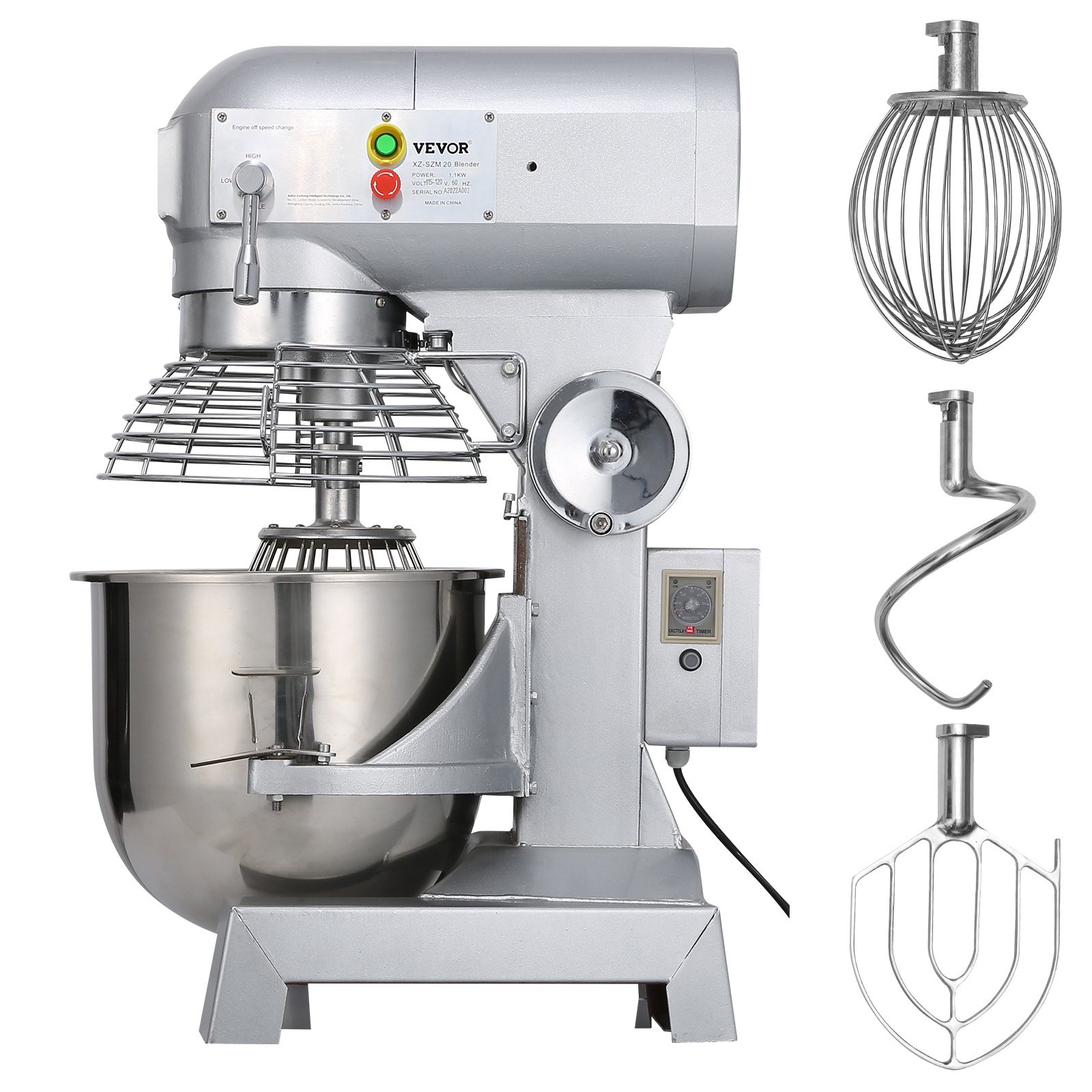 VEVOR Commercial Food Mixer 15Qt 600W 3 Speeds Adjustable 110/178/390