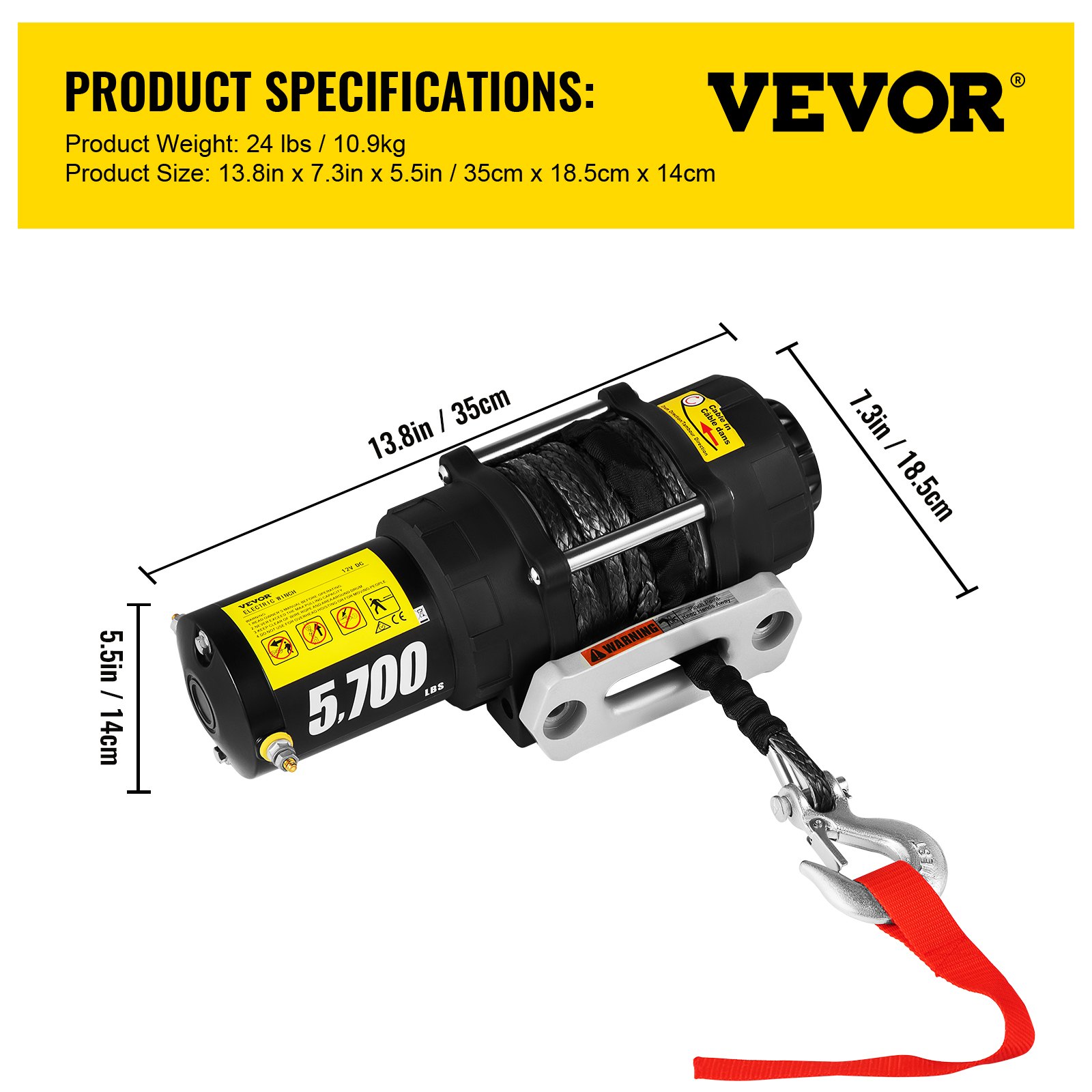 VEVOR Electric Winch Truck Winch 12V 5700 LBS Synthetic Rope ATV Winch