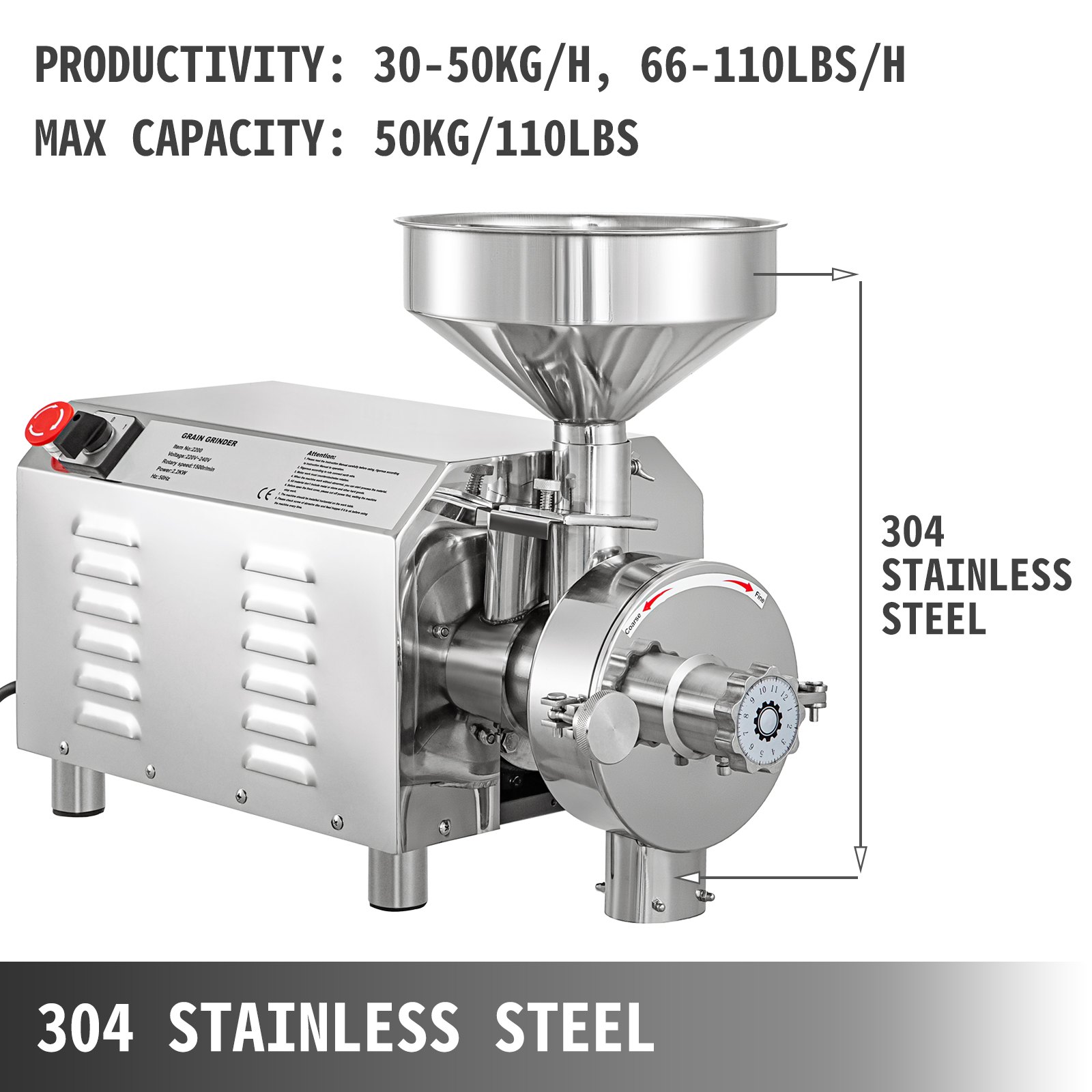 VEVOR Commercial Grinding Machine for Grain 2200W,Electric Stainless