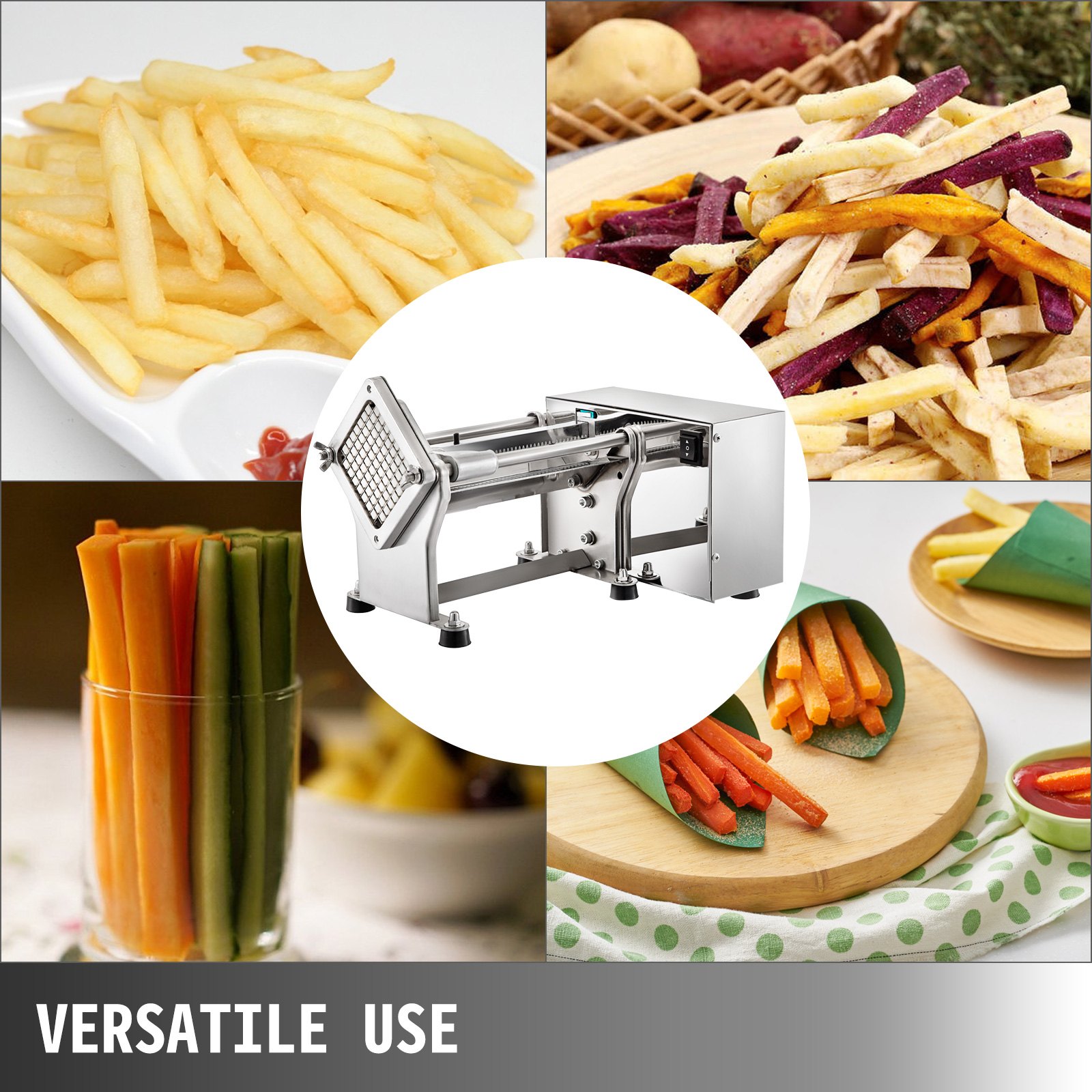 VEVOR Electric French Fry Cutter with 6mm 9mm 13mm and 8Wedge Blade