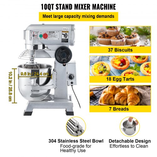 Huanyu Dough Hook Attachment For 10QT Commercial Stand Mixer - Replacement Kneading Hook For Bread Dough